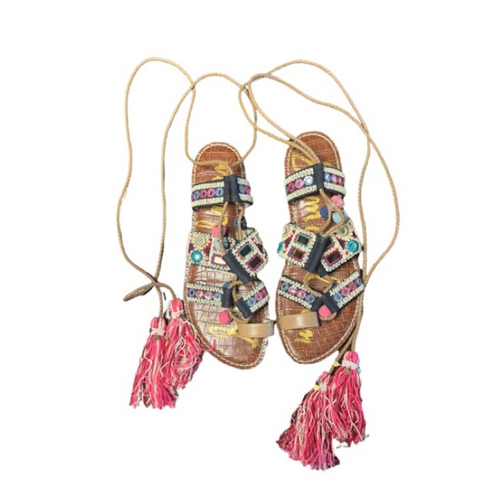 Sam Edelman Multicolor Beaded Tassel Gladiator Sandals